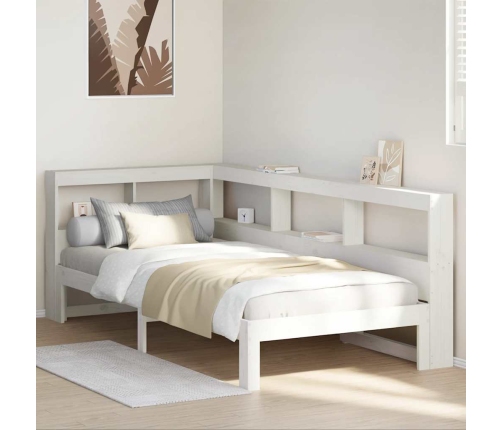 Cama con estantería sin colchón madera maciza blanco 90x200 cm