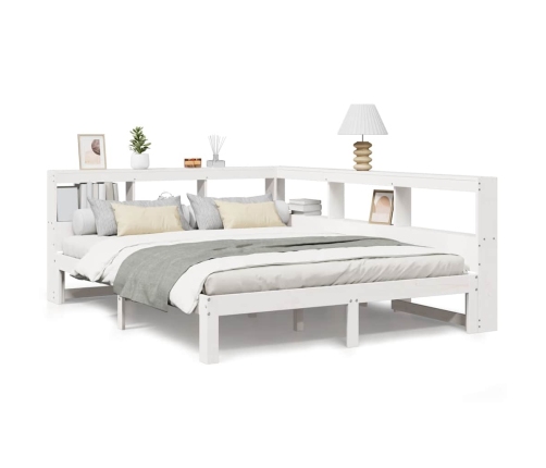 Cama con estantería sin colchón madera maciza blanca 140x190 cm