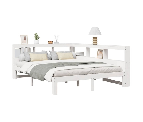 Cama con estantería sin colchón madera maciza blanca 140x190 cm