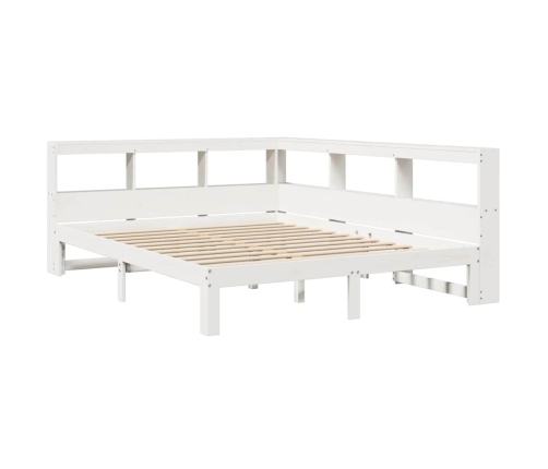 Cama con estantería sin colchón madera maciza blanca 140x190 cm