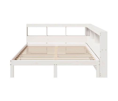 Cama con estantería sin colchón madera maciza blanca 140x190 cm