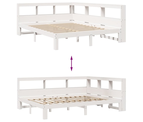 Cama con estantería sin colchón madera maciza blanca 140x190 cm