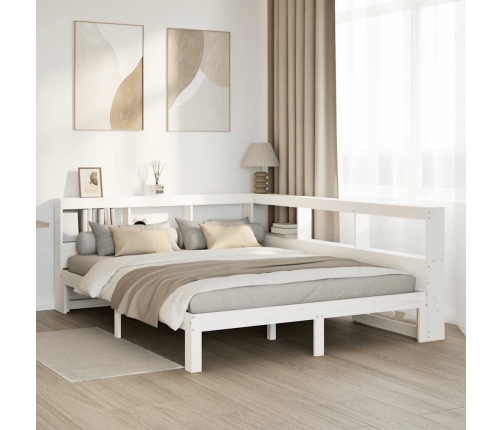 Cama con estantería sin colchón madera maciza blanca 140x190 cm