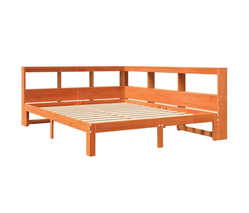 Cama con estantería sin colchón madera maciza marrón 135x190cm