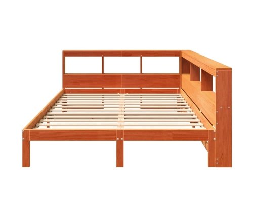 Cama con estantería sin colchón madera maciza marrón 135x190cm