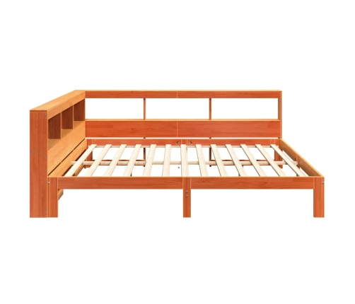 Cama con estantería sin colchón madera maciza marrón 135x190cm