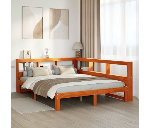 Cama con estantería sin colchón madera maciza marrón 135x190cm