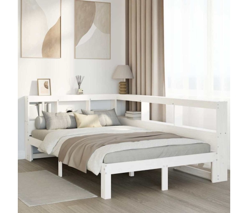 Cama con estantería sin colchón madera maciza blanca 120x190 cm