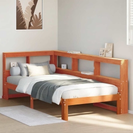 Cama con estantería sin colchón madera maciza marrón 90x190 cm