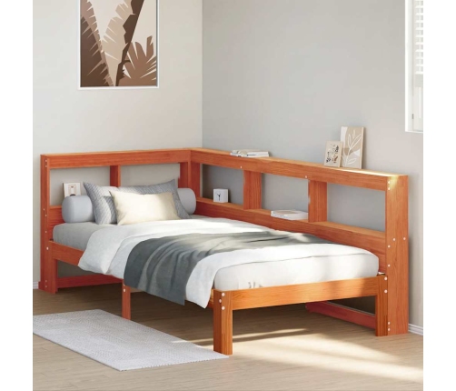 Cama con estantería sin colchón madera maciza marrón 90x190 cm