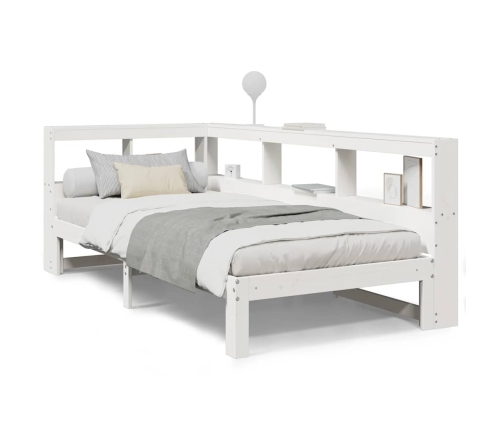 Cama con estantería sin colchón madera maciza blanca 75x190 cm