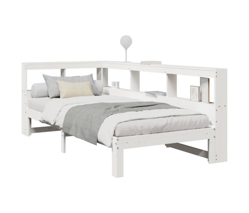 Cama con estantería sin colchón madera maciza blanca 75x190 cm