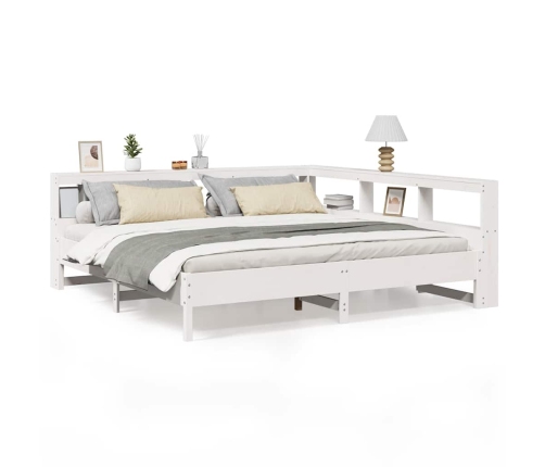 Cama con estantería sin colchón madera maciza blanca 200x200 cm