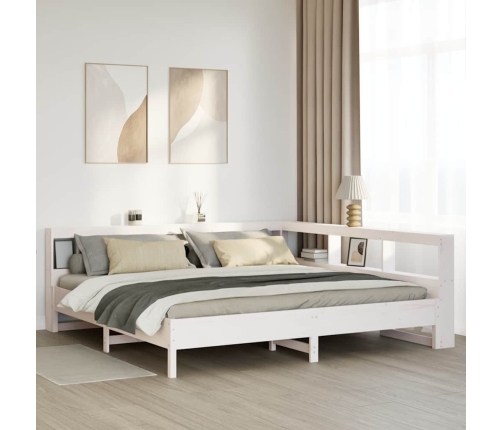 Cama con estantería sin colchón madera maciza blanca 200x200 cm