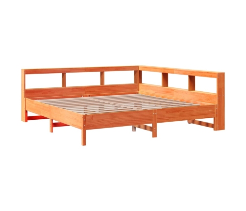 Cama con estantería sin colchón madera maciza marrón 200x200 cm