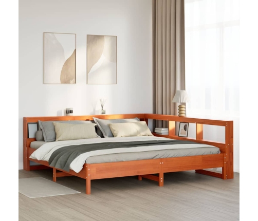 Cama con estantería sin colchón madera maciza marrón 200x200 cm