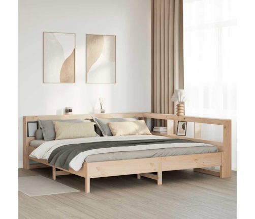 Cama con estantería sin colchón madera maciza de pino 180x200cm