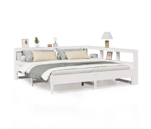 Cama con estantería sin colchón madera maciza blanca 180x200 cm