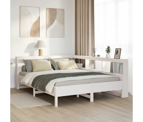 Cama con estantería sin colchón madera maciza blanca 160x200 cm