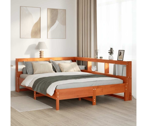 Cama con estantería sin colchón madera maciza marrón 160x200 cm