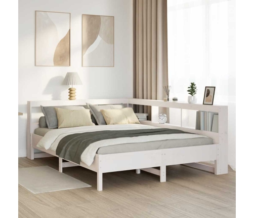 Cama con estantería sin colchón madera maciza blanca 140x200 cm