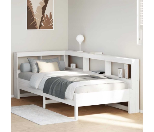 Cama con estantería sin colchón madera maciza blanca 100x200 cm