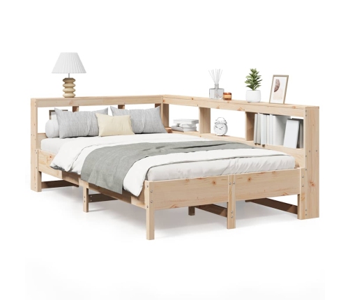 Cama con estantería sin colchón madera maciza de pino 140x190cm