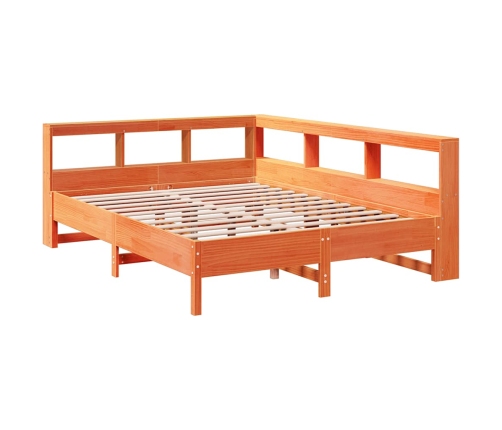 Cama con estantería sin colchón madera maciza marrón 140x190 cm