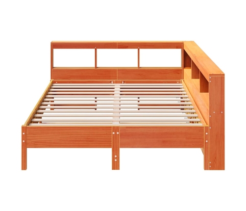 Cama con estantería sin colchón madera maciza marrón 140x190 cm