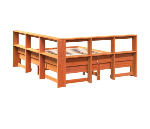 Cama con estantería sin colchón madera maciza marrón 140x190 cm