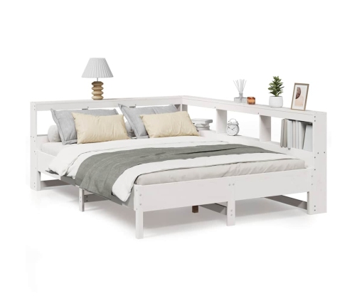 Cama con estantería sin colchón madera maciza blanca 135x190 cm