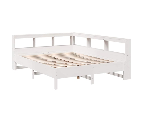 Cama con estantería sin colchón madera maciza blanca 135x190 cm