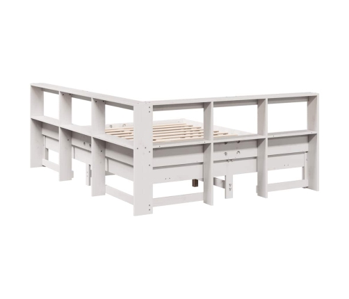 Cama con estantería sin colchón madera maciza blanca 135x190 cm