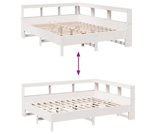 Cama con estantería sin colchón madera maciza blanca 135x190 cm