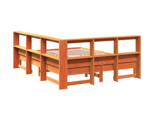 Cama con estantería sin colchón madera maciza marrón 135x190cm