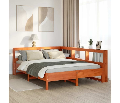 Cama con estantería sin colchón madera maciza marrón 135x190cm