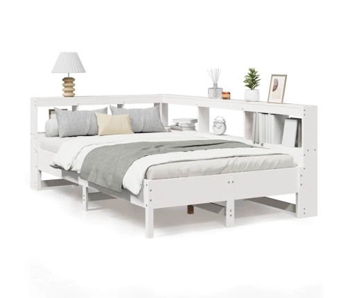 Cama con estantería sin colchón madera maciza blanca 120x190 cm