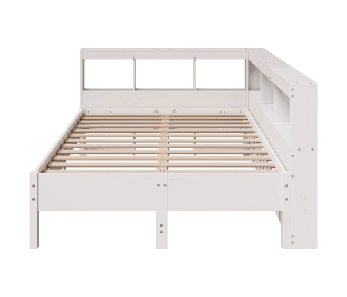 Cama con estantería sin colchón madera maciza blanca 120x190 cm