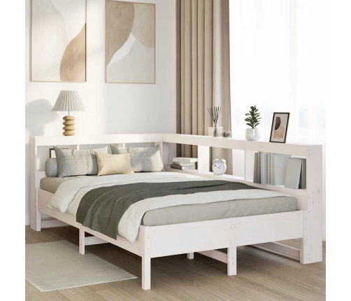 Cama con estantería sin colchón madera maciza blanca 120x190 cm