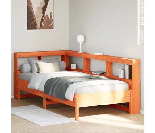 Cama con estantería sin colchón madera maciza marrón 90x190 cm