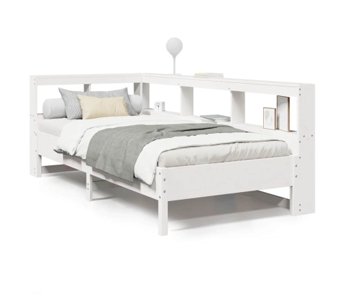 Cama con estantería sin colchón madera maciza blanca 75x190 cm