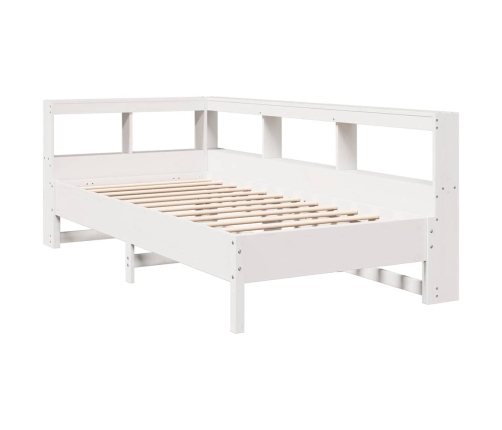 Cama con estantería sin colchón madera maciza blanca 75x190 cm