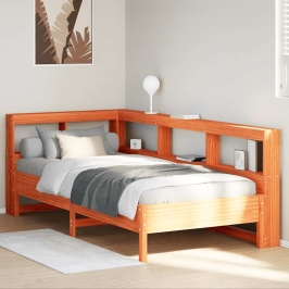 Cama con estantería sin colchón madera maciza marrón 75x190 cm