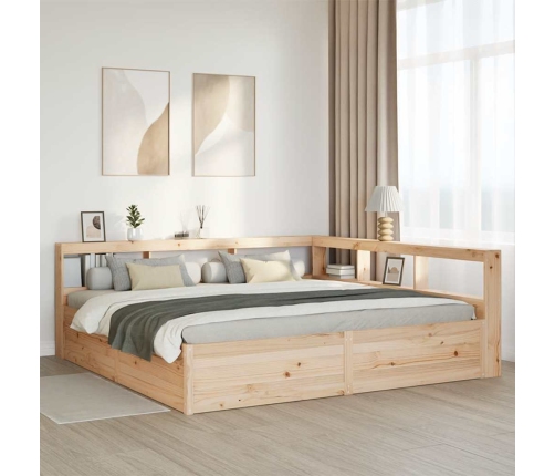 Cama con estantería sin colchón madera maciza de pino 200x200cm