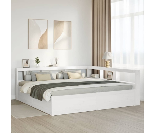 Cama con estantería sin colchón madera maciza blanca 180x200 cm