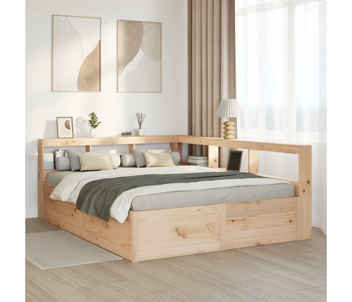 Cama con estantería sin colchón madera maciza de pino 160x200cm