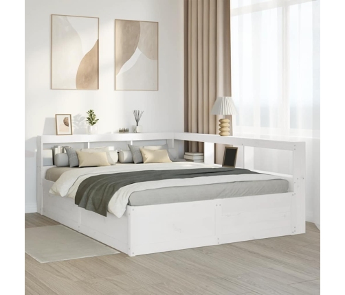 Cama con estantería sin colchón madera maciza blanca 160x200 cm