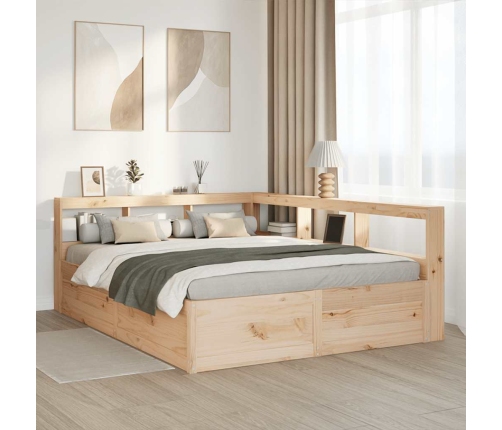 Cama con estantería sin colchón madera maciza de pino 140x200cm