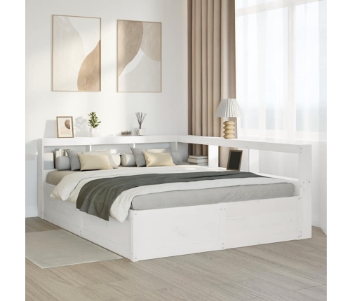 Cama con estantería sin colchón madera maciza blanca 140x200 cm