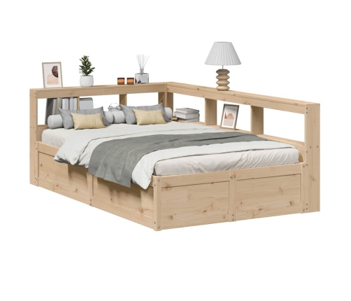 Cama con estantería sin colchón madera maciza de pino 140x190cm